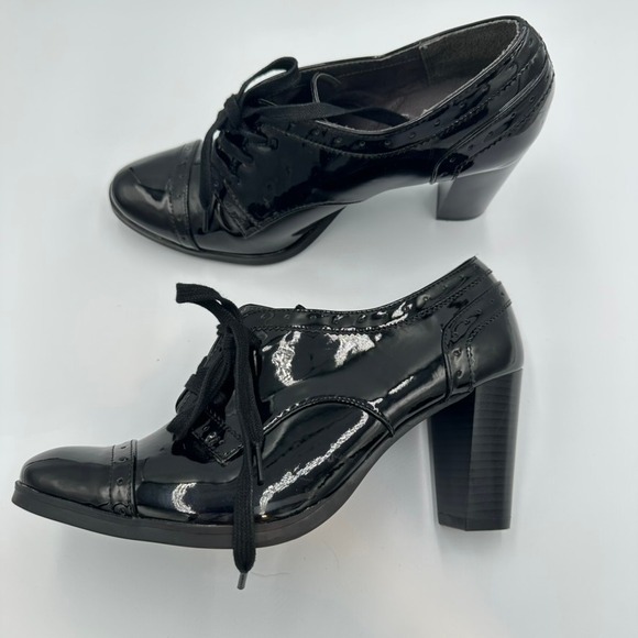 Aerosoles Permission Black Patent Faux Leather Lace Up Heel Oxford Dark Academia - Picture 1 of 8